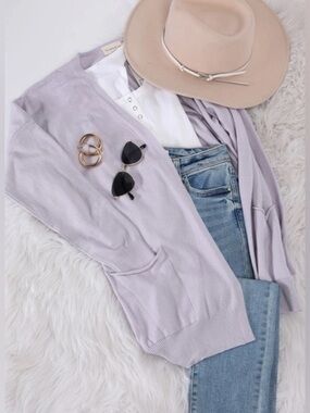 Open front Drape Cardigan Womens Size S/M Neutral Blush Pockets Lightweight